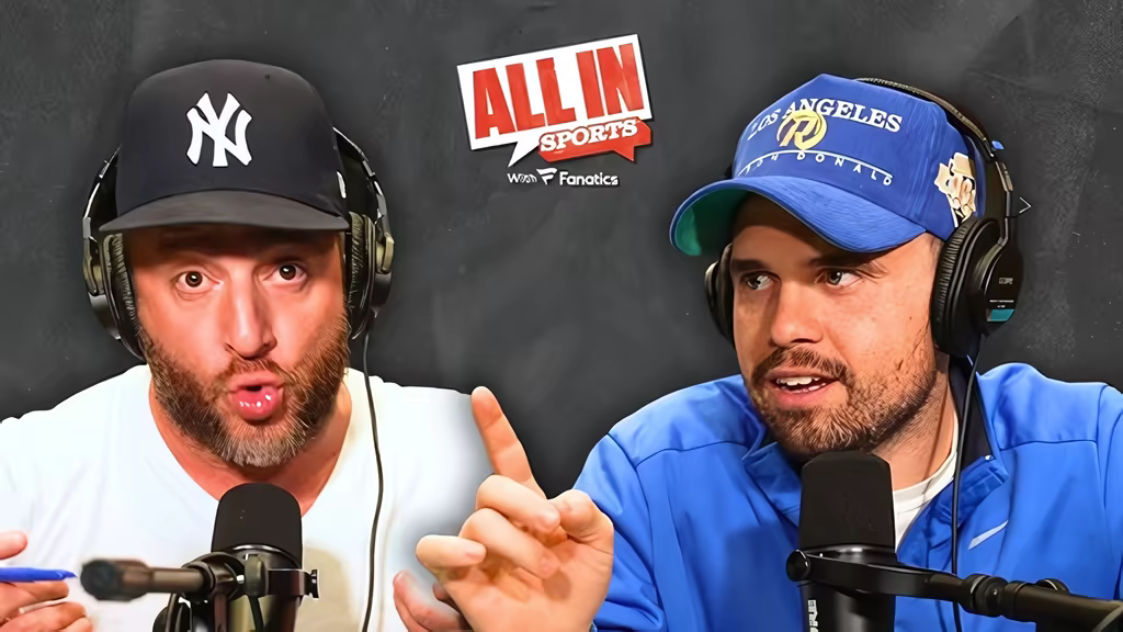 All In Sports podcast hosts at the microphone