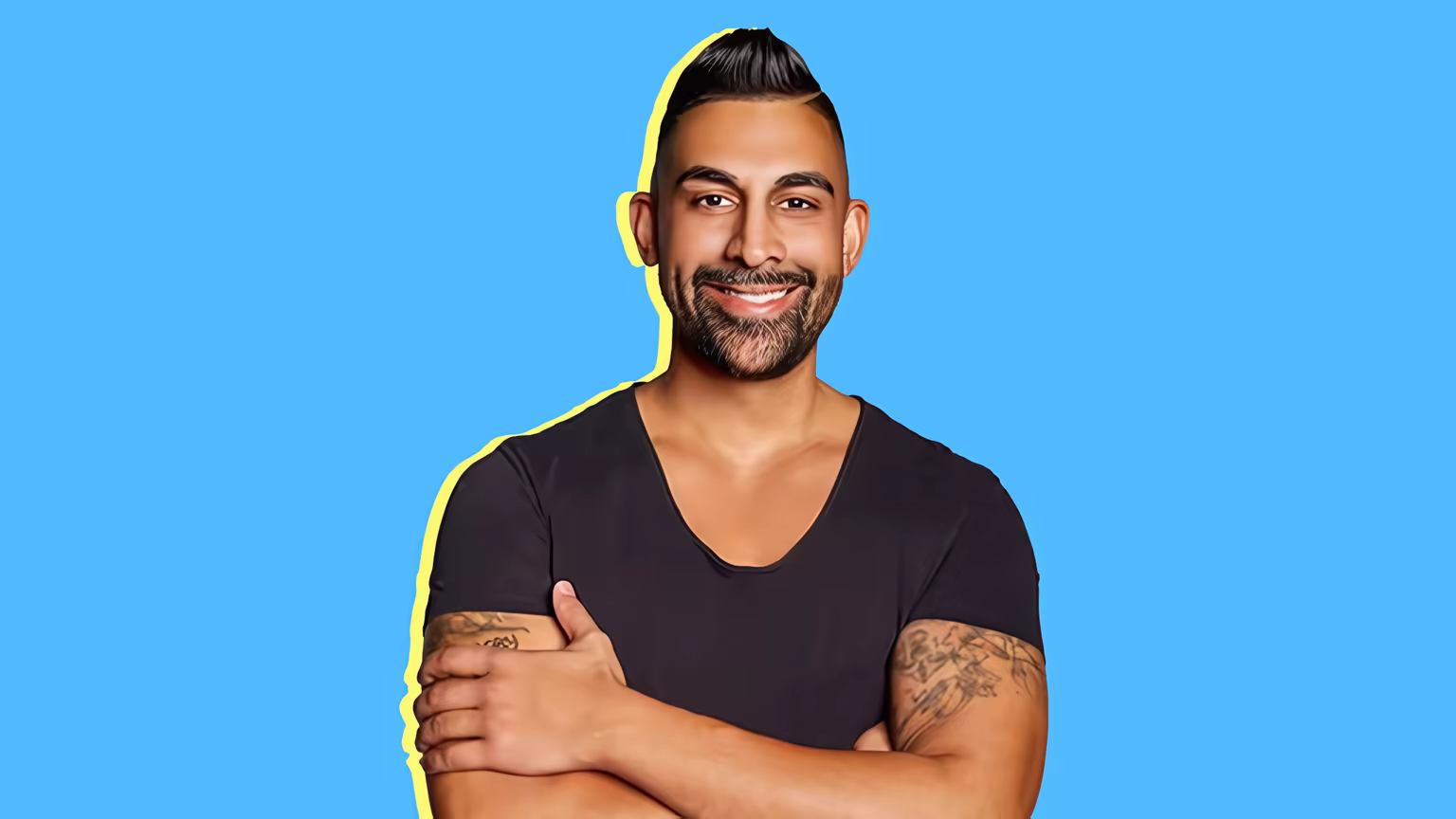 Dhar Mann portrait on a blue background