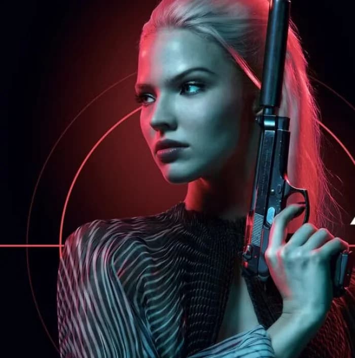 Anna (2019) key art: the title character holding a silenced pistol